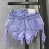 Women's Shorts PREPOMP Purple Short Jeans Women High Waist Loose Lace Up Drawstring Sexy Streetwear Denim Female Fashion GB996 230222