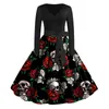 Casual Dresses Gothic Skull Print Halloween Women Large Size Vintage Long Sleeve 1950s Housewife Evening Party Prom Dress