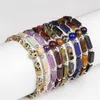 Strand Charm Natural Stone Cuboid Bracelet Men Bloodstone Tiger Eye Lapis Lazuli Silver Color Round Beads Square Bracelets For Women