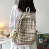 Bolsas da escola 2023 Mochilas listradas femininas, aluno xadrez simples Harajuku Girls Fashion Kawaii Travel