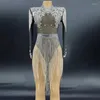 Abbigliamento da palco Cristalli brillanti Maglia Body sexy Strass scintillanti Frange Abito da compleanno per feste Costume da spettacolo per discoteca