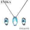 Necklace Earrings Set EYIKA Arrival Olive Shape Glass Jewelry Light Blue/white Color And Stud Earring Fashion Gift For Female