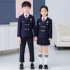 衣料品セット男の子学校制服コーラスチームガールズダブル胸肉ストライプブレザーベストパンツスカートスーツ児童服セットw0222