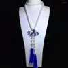 Chaînes femmes blanc perle Long papillon collier luxe gland rouge/vert et bleu Jade pierres précieuses pierre pull chaîne