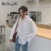 Women's Blouses Shirts Beiyingni Spring Autumn Women Shirts White Plain Loose Oversized Blouses Female Tops Loose BF Korean Style Blusas Pockets 230222