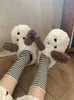 Slippers Funny Cute Dog Cotton Slippers Women's 2022 New Winter Indoor Antiskid And Warm Half Heel Plush Soft Soled Home Slipper Z0215 Z0215