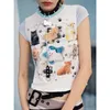 女性のTシャツ美学クール猫キテンキュートTシャツY2Kトップジャパイエグールスキニークロップトップ高品質のコットンティーサマーセクシーな女性0222223H
