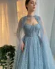 Dusty Blue Sparkly Tulle Prom Dresses with Long Cape Sweetheart A-Line Formal Women's Evening Formal Gowns Vestidos De Fieast 2023