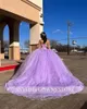 Vestidos de fiesta Princesa Purple Off the Shoulder Ball Bask Quinceanera Dress Boaded Birthday Prom For Girl Bow Lace hacia atrás Graduación 230221