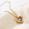 Chains Fashion 18K Heart Shape Pendant Necklace With Purple Crystal For Girl Jewelry Valentine's Day GiftsChains