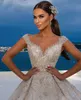 Luxury Ball Gown Wedding Dresses Sleeveless V Neck Sequins Appliques Beaded 3D Lace Shiny Ruffles Bridal Gowns Diamonds Plus Size Custom Made Vestido de novia
