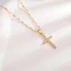 Kedjor PZ smycken Zircon Cross Pendant Necklace Link Chain Statement for Women