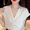 Women's Blouses 2023 Zomer Franse stijl V-Neck witte shirts Chiffon Korte mouwtop en vrouwen Kleding Solid pullover Office Wear 1733