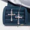 قلادة قلادة وصول Bling Zircon Stone Silver Color Cross Cross Necklace Long Chain Necklace for Women Fashion Jewelry