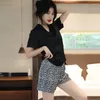 Women's Sleepwear Women Pajamas Set Summer Short Sleeve Shorts Suit Sexy Leopard Pyjama Pour Femme Silk Satin Lingerie Loose Home Wear