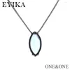 Necklace Earrings Set EYIKA Arrival Olive Shape Glass Jewelry Light Blue/white Color And Stud Earring Fashion Gift For Female