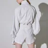 Zweiteiliges Kleid Runway Damen Sets 2023 Frühling Sommer Luxus Designer 2 Set Outfits Langarm Leinen Baumwolle Blusen Hohe Taille Shorts Anzug