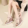 Sandals Gold Silver Wedges Women 2023 Summer Ankle Straps Chunky Platform Woman High Heeled Sandalias Beach Shoes