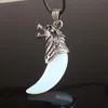 Pendentif Colliers Wolf Dent Forme Pierre Naturelle Quartz Opale Aventurine Obsidienne Fluorite Pour Hommes Bijoux 1PCS