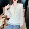 Women's Blouses Shirts Women Blouse Tops White Ruffles Bow Long Sleeve Chiffon Blouse 2023 Work Wear Office Blusas Femininas Ladies Shirt 570A 230222