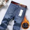 Jeans pour hommes Hommes classique coupe régulière polaire jean affaires mode ample décontracté Stretch pantalon mâle marque Plus velours rembourré chaud pantalon 230222