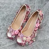 Dress Shoes Luxury Crystal High Personal Customize Pink Metal Rhinestone Flowers Hand Made Stick Important Evening Date Wedding Pumps