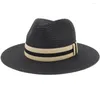 Berretti HT3584 Cappello di paglia Uomo Donna Primavera Estate Sole Uomo Donna Berretto da spiaggia Panama Protezione UV Fedora a tesa larga