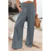 Pantalons pour femmes Capris été coton lin Style femmes pantalons longs amples loisirs couleur unie taille haute froncé plage pantalon large avec poche 230222