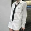 Women White T Shirt with Necktie Summer Breathable Tees Designer Letter Printing Tee Long Sleeve T shirts8294138