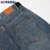 Calças de jeans de jeans masculinas com calças jeans de colorida com cinto High Street Streetwea de rua larga de pernas largas calças casuais soltas Men 230222