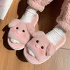 Slipare söt tecknad rosa gris fluffig päls tofflor kvinnor hem inomhus non slip fuzzy öppen tå glider vinter varm plysch kawaii bekväma skor z0215