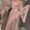 Abbigliamento etnico Dubai Abito musulmano Luxury High Class Paillettes Ricamo Pizzo Ramadan Kaftan Islam Kimono Donna Maxi abito nero 230222