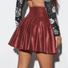 Two Piece Dress 2023 Women High Waist Aline Pleated Skirt Girls Punk Gothic Black Latex Side Invisible Zip Flared Mini Skirts Chic Club Wear 230222