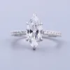 웨딩 반지 패션 925 스털링 실버 링 인레이 맑스 컷 오이브 모양 생성 다이아몬드 약혼 선물