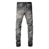 Pants brand graffiti Denim Man Tide Amirres printing paint Jeans Designer knife cut old holes elastic slim dark gray high street denim pants man KGIP