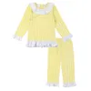 Pijama 95% de algodão e meninas de algodão de duas peças de comprimento Limão Frill checked Kids Clothing Pijamas de Páscoa 230222
