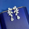 Boucles d'oreilles pendantes en diamant Moissanite fin 100% en argent Sterling véritable, bijoux de mariage pour femmes, promesse de fiançailles