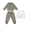 Комплекты одежды Блейзер для маленьких мальчиков Двубортные топы Брюки Футболка Костюм-тройка Детский школьный пианино Шоу поставляется детская одежда