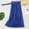 Röcke Sommer Frauen Mode Elegante Retro Plissee Weibliche 2023 Hohe Taille Rock Mit Gürtel Chiffon Midi Lange Frauen AL0168