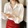 Women's Blouses Shirts Elegant Fashion Korean White Long Sleeve Covered Button Comfortable Blouses Straight Loose Wild Solid Color Shirt Women Clothing 230222