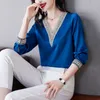 Bluzki żeńska bluzka z długim rękawem kobiety Blusas Mujer de Moda 2023 Elegantes V-dnika szyfonowa bluzka