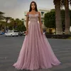 Sexy Blush Rosa Paillettes Vestito da Promenade di Tulle Della Cinghia di Spaghetti Una Linea di Abiti da Sera Formale Delle Donne Abiti De Fieast 2023