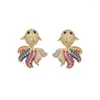 Boucles d'oreilles Style chinois S925 argent aiguille couleur Zircon Koi pour femmes Niche Design créatif doux mignon poisson rouge Orange