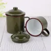 Cups Saucers 370ml Retro Unbreakable Cookable Heatable Enamel Cup Army Olive Coffee Tea Mug For Kitchen Outdoor Camping Travel Home Decor