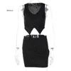 Tvådelad klänning Twopiece Black Striped Suit Vest Croped Waistcoat Fashion AllMatch Short Kirt Women Casual Street Wear Office Laides 230222
