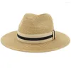 Berretti HT3584 Cappello di paglia Uomo Donna Primavera Estate Sole Uomo Donna Berretto da spiaggia Panama Protezione UV Fedora a tesa larga