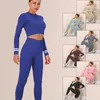 Active Set Fitness Workout Yoga Outfits 2 PCS Set Gym Women Clothing Seamless Leggings Tracksuit Långärmad skjortor Front Dragkedja Sportkläder