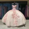 Robes de Quinceanera rose clair sur l'épaule Applique bretelles perlées à lacets dos sur mesure douce princesse Pageant robe de bal robes