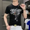 Mode estivale jeune T-shirts pour hommes Style européen perceuse à chaud sequin mercerisé coupe slim col rond T-shirt à manches courtes tendance hommes pluz taille couleurs claires t-shirts 4XL