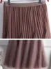 Vestidos casuais tigena moda retchwork long tutu tule skiot mulheres causal sólido uma linha alta cintura plissada maxi malha saia feminina damas 2302222